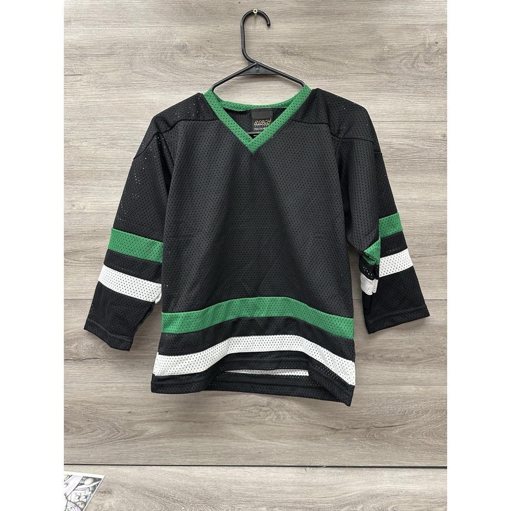 Vintage 90s Reach Deadstock Sports Blank Practice Hockey Jersey Blck Green Sz-YM